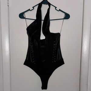 Black Halter One-Piece Bodysuit for Women